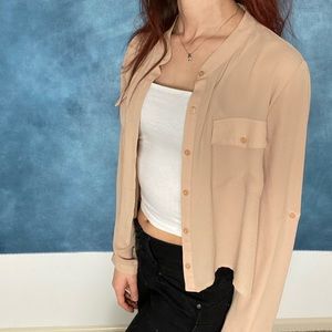 Cream, sheer button down blouse top. 🌙